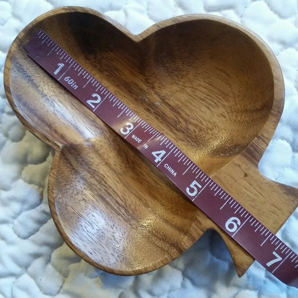 Vintage Carver Medium Tone Wood Mid Century 3 Leaf Clover Bowl Catch All Dish